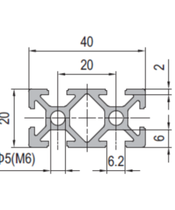 Aluminium Profile PG20 20x40 - 6 Slots