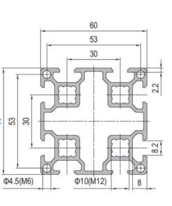 Aluminium Profile PG30 60x60 - 8 Slots
