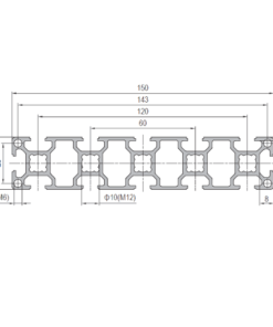 Aluminium Profile PG30 30x150 - 12 Slots