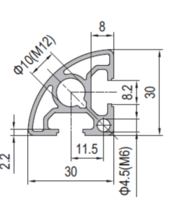 Aluminium Profile PG30 30x30 - R90 2 Slots