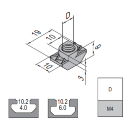 T Nut - 10 PG40/45/50/60 M4