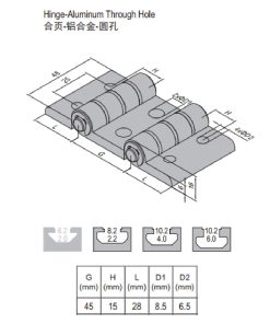 Hinge /W Aluminum Through Hole 30/45/30