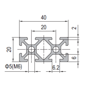 Aluminium Profile PG20 20x40 - 6 Slots