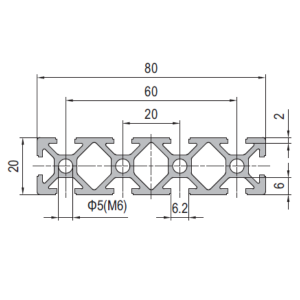 Aluminium Profile PG20 20x80 - 10 Slots
