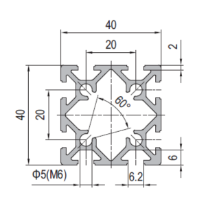 Aluminium Profile PG20 40x40 - 8 Slots