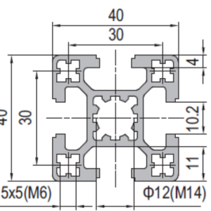Aluminium Profile PG40 40x40 - 4 Slots