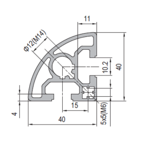 Aluminium Profile PG40 40x40 R90 - 2 Slots