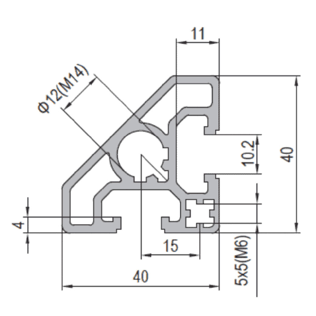Aluminium Profile PG40 40x40 T45 - 2 Slots