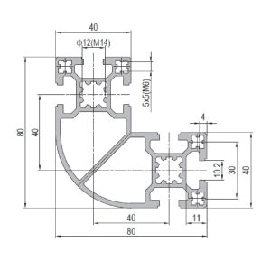 Aluminium Profile PG40 80x80 R90 - 6 Slots