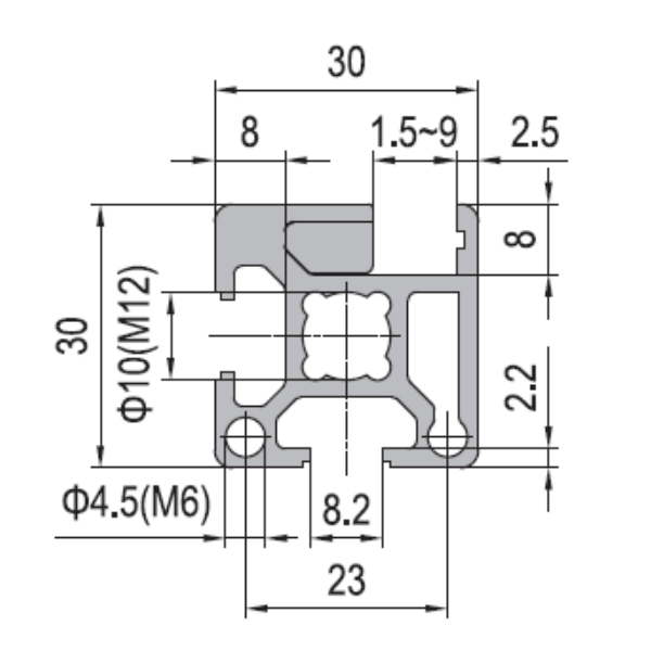 Clamping Profile PG30 30x30 - 1 Clamping Slot