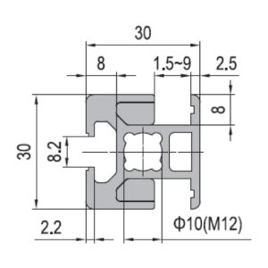 Clamping Profile PG30 30x30 - 2 Clamping Slots Parallel