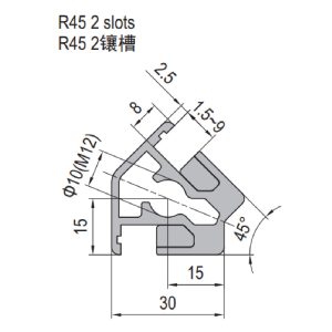 Clamping Profile PG30 R45 - 2 Clamping Slots