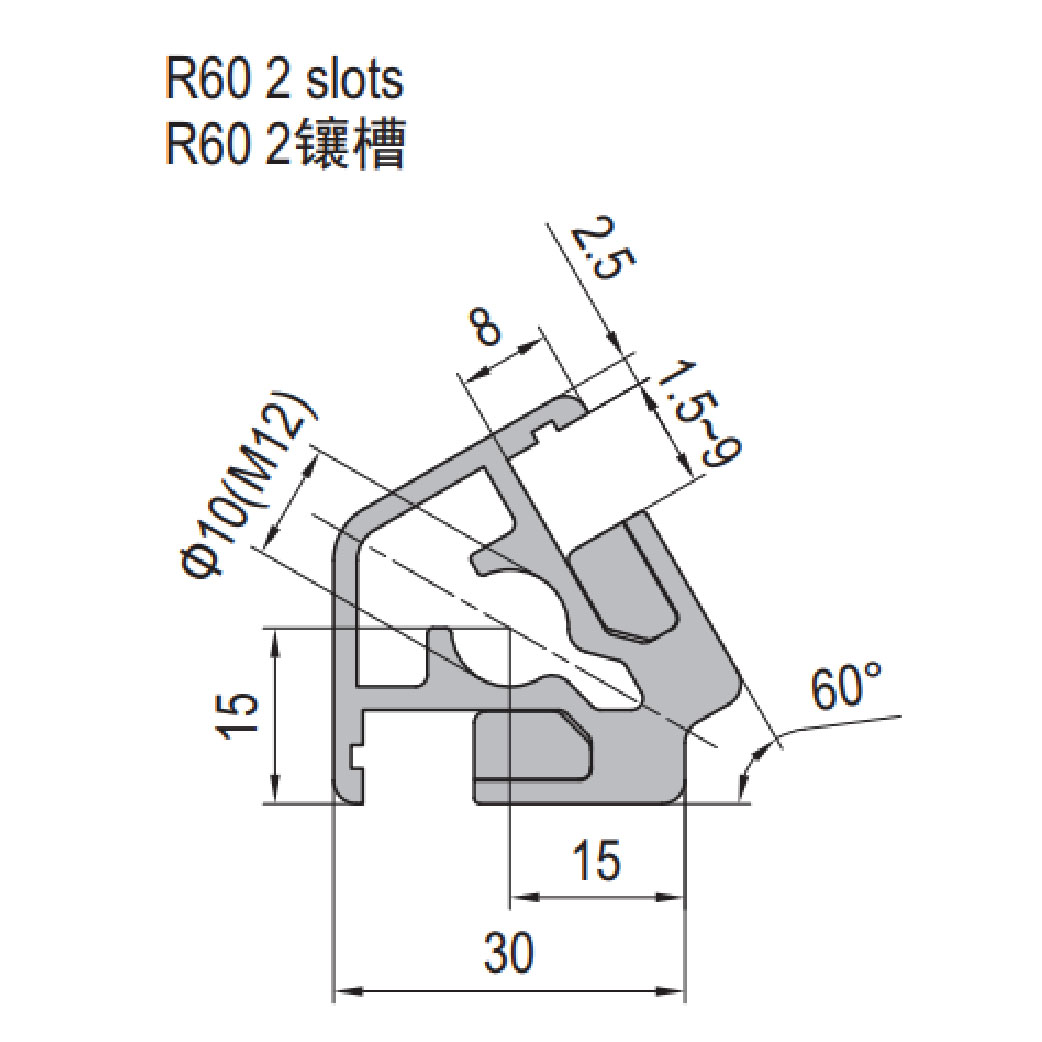 Clamping Profile PG30 R60 - 2 Clamping Slots