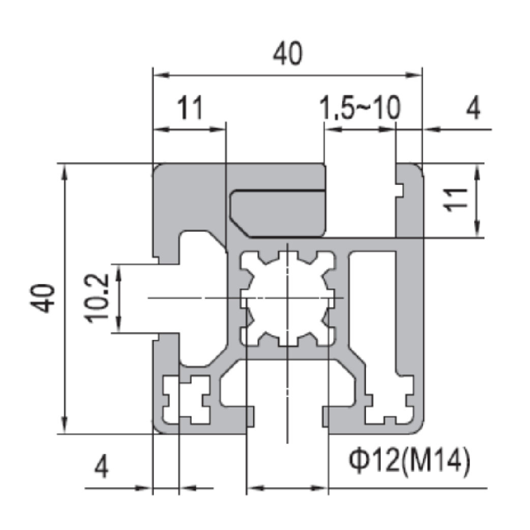Clamping Profile PG40 40x40 - 1 Clamping Slot