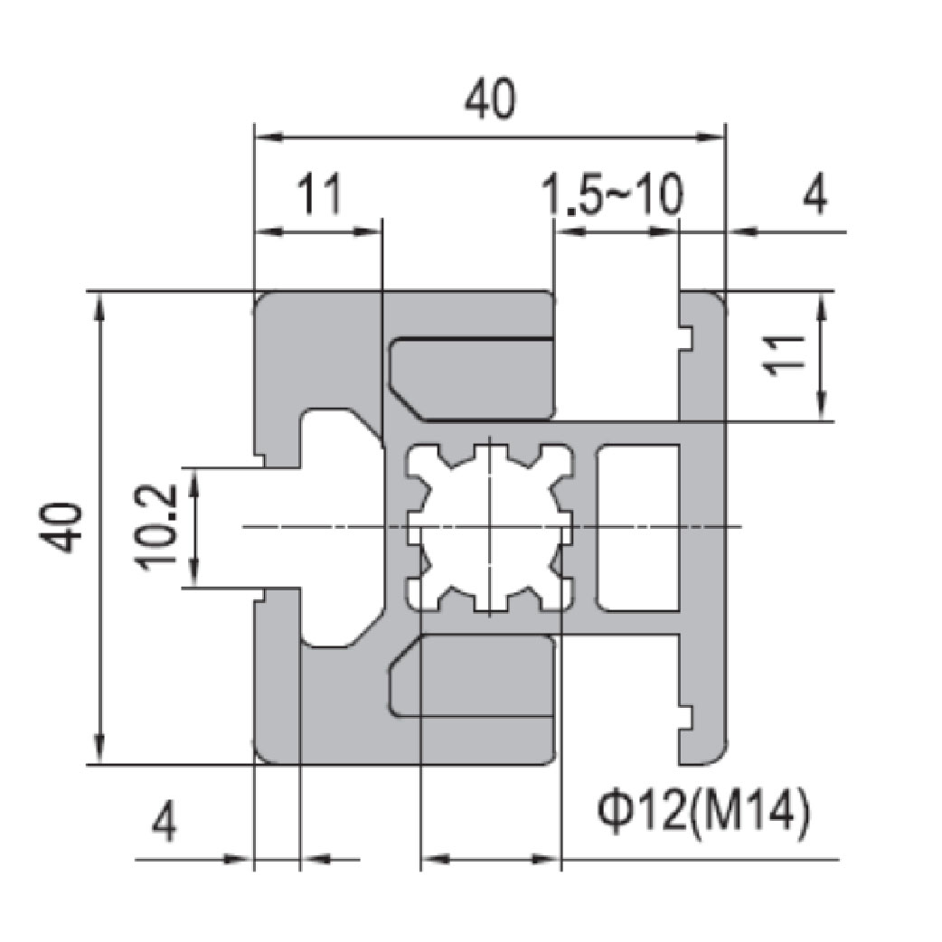 Clamping Profile PG40 40x40 - 2 Clamping Slots Parallel