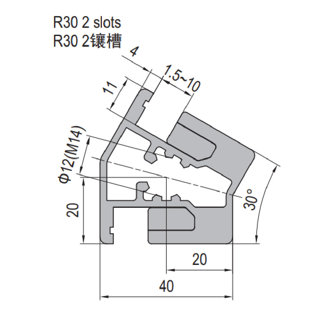 Clamping Profile PG40 R30 - 2 Clamping Slots