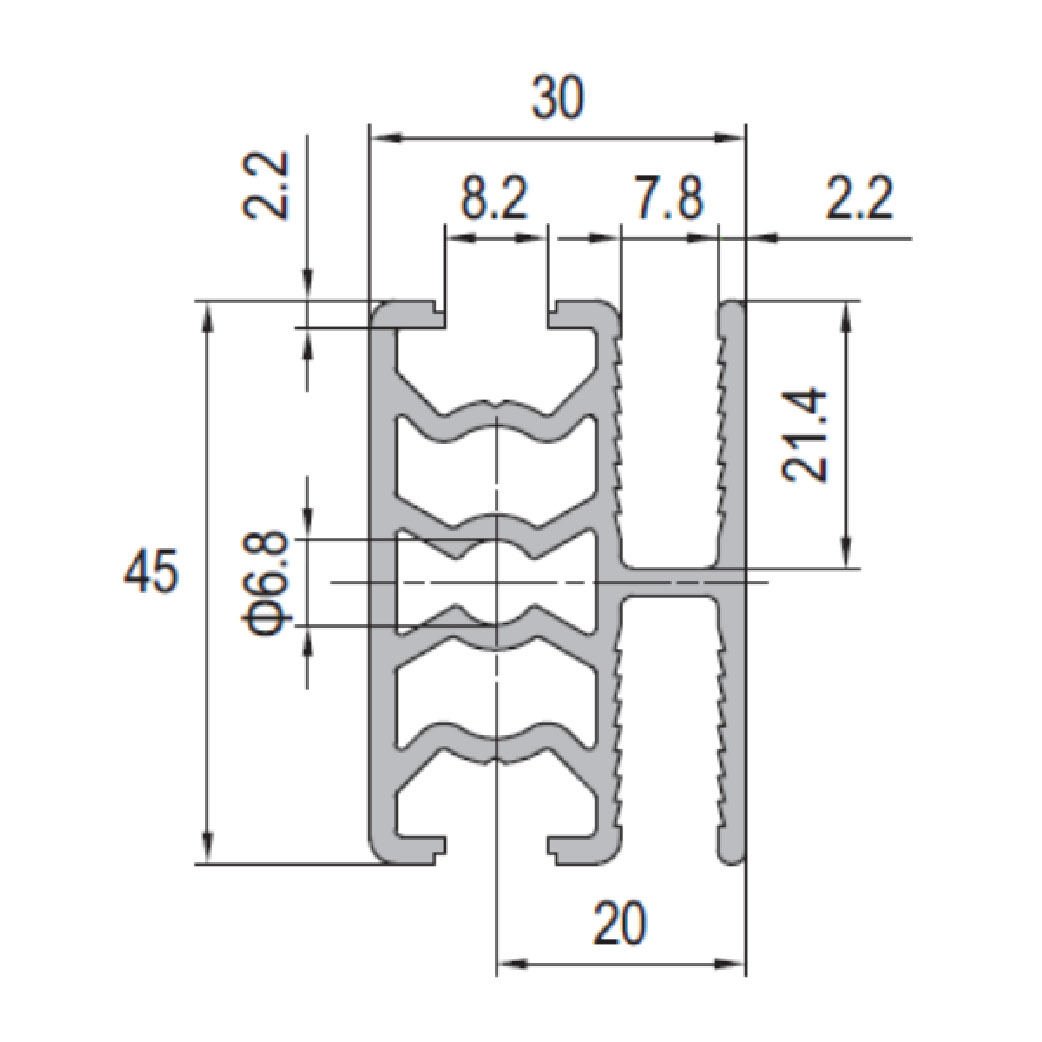 Grille Protective Profile PG30 30x45 - 2 Grill Slot
