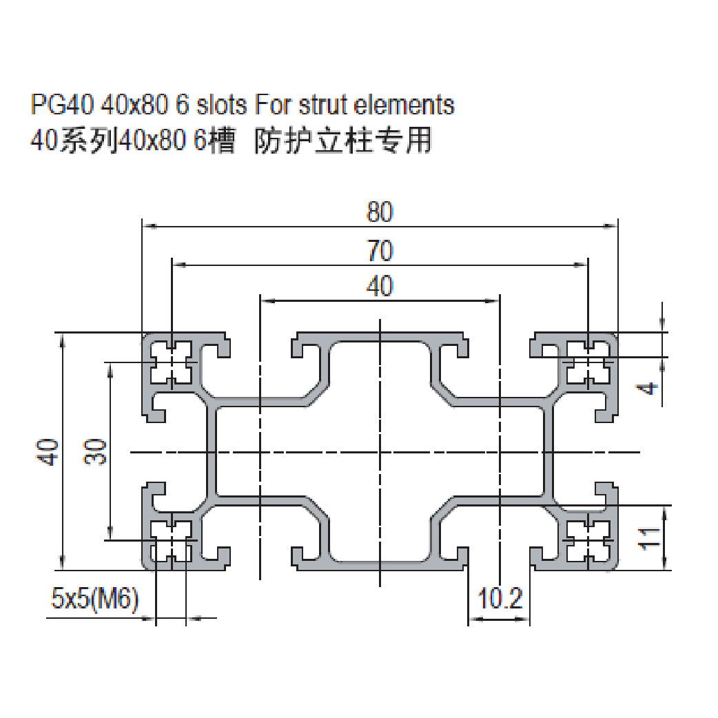 PG40 40x80 6 Slots For Strut Element