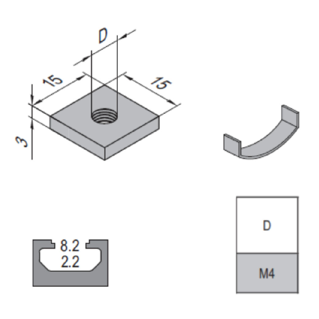 Square Nut - 8 - M4