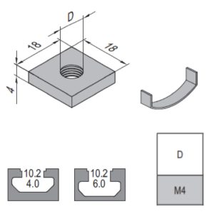 Square Nut - 10 - M4