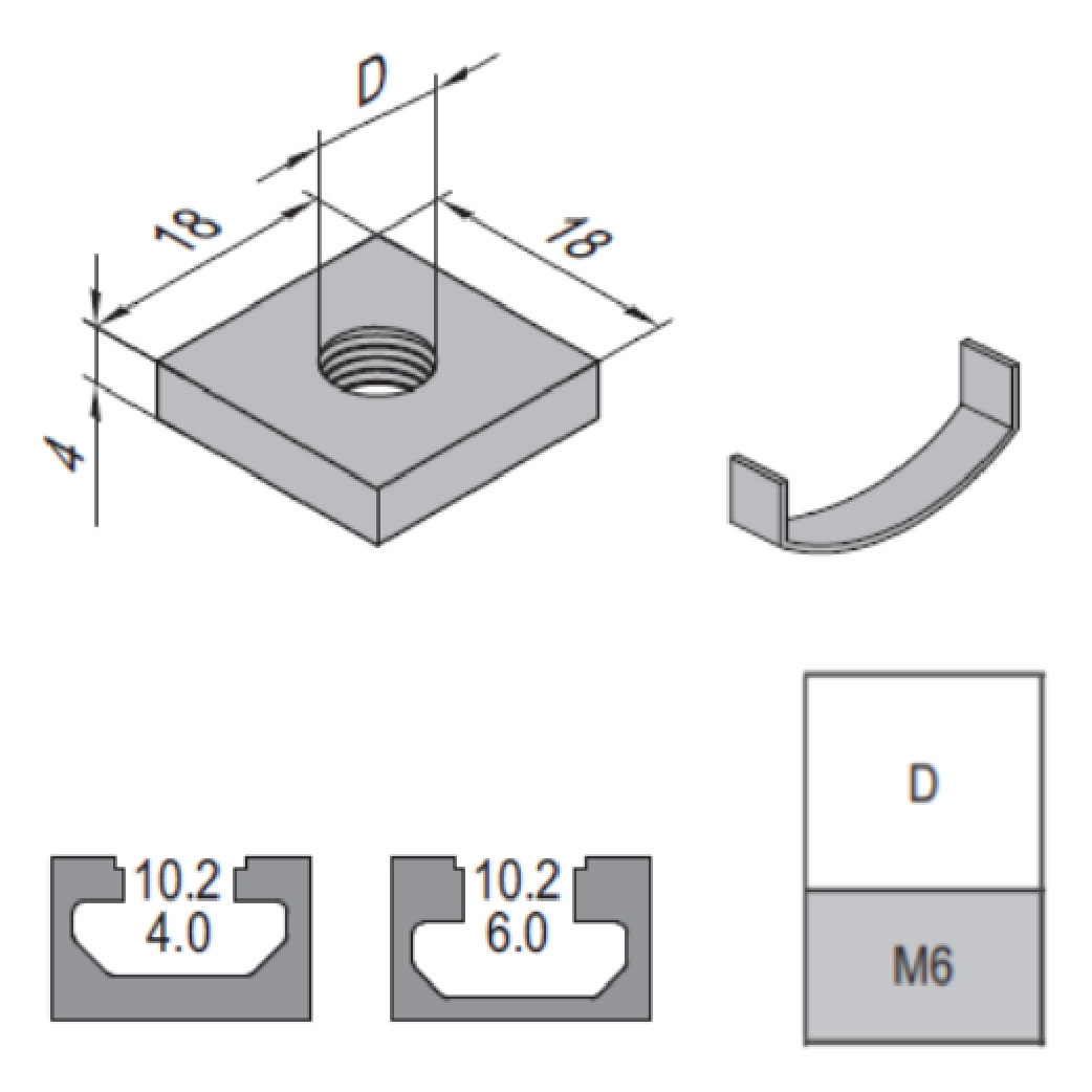 Square Nut - 10 - M6