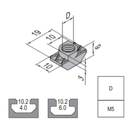 T Nut - 10 PG40/45/50/60 M5