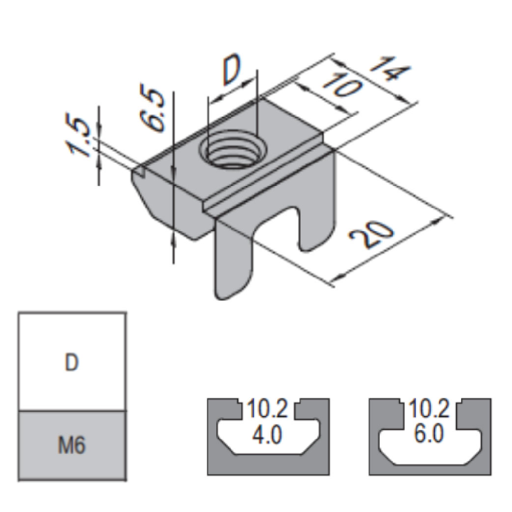 Subsequent Nut - 10 - M6 Zinc Plated Steel