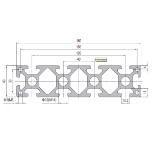Aluminium Profile PG40 40x160 - 10 Slots Heavy