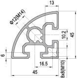 45 x R 90 Aluminium Modular Profile - 2 Slots - DIY-Geek
