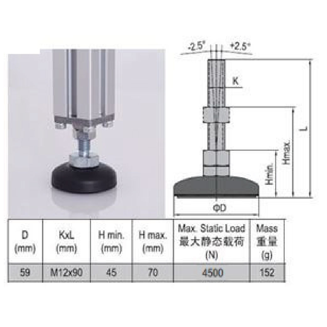 Pivot Foot - PA6 Base D59 M12x90