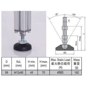Leveling Swivel Foot - PA6 Base D59 M12x90