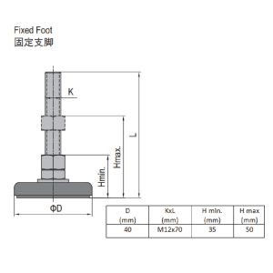 Fixed Foot - Steel Base 40 M12x70