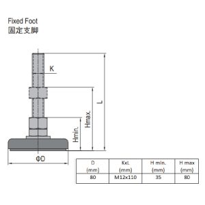 Fixed Foot - Steel Base 80 M12x110