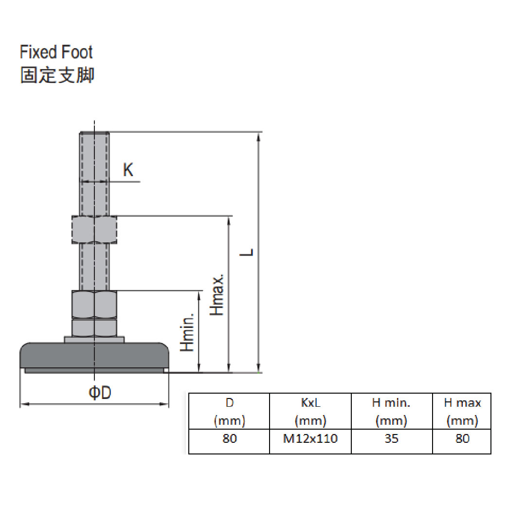 Fixed Foot - Steel Base 80 M12x110
