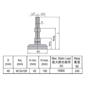 Pivot Foot - Stainless Steel 40 M12x128