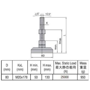 Pivot Foot - Stainless Steel 80 M20x178