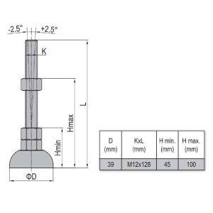 Cup Pivot Foot - Zinc Plated Steel 40 M12x128