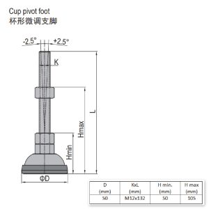 Cup Pivot Foot - Zinc Plated Steel 45 M12x128
