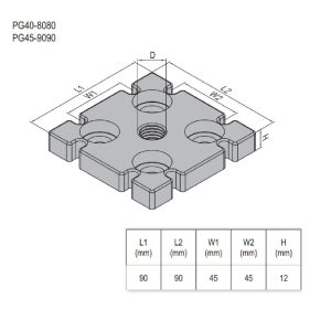 Mounting Plate PG45 90x90 M12 Zinc Alloy