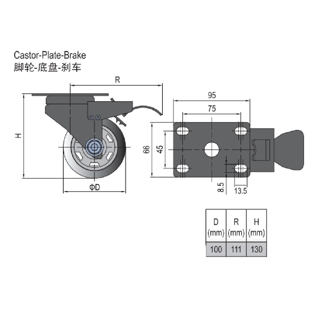 Castor Plate - Brake 100