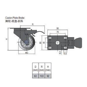 Castor Plate - Brake 63