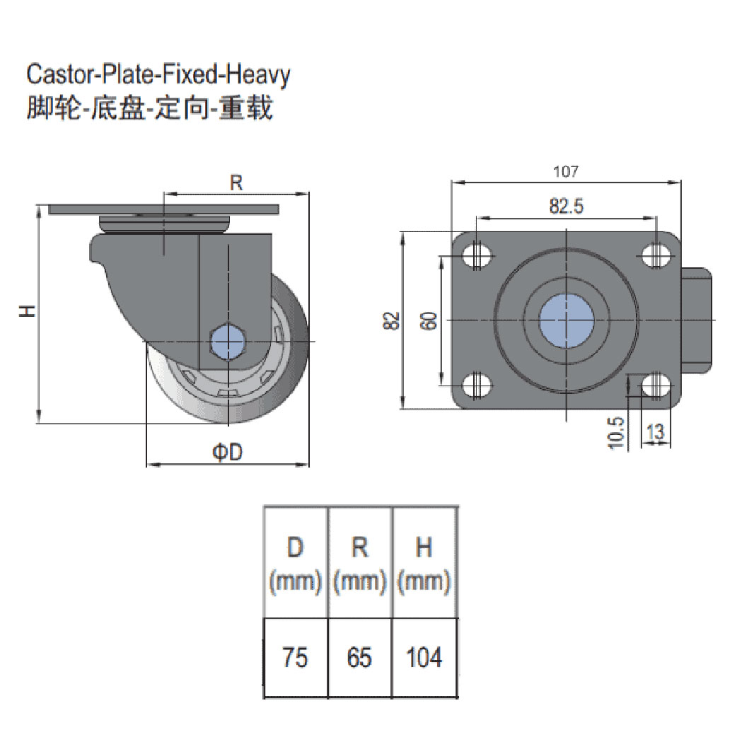 Castor Plate - Universal - Heavy 75