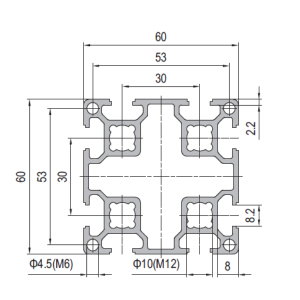 Aluminium Profile PG30 60x60 - 8 Slots