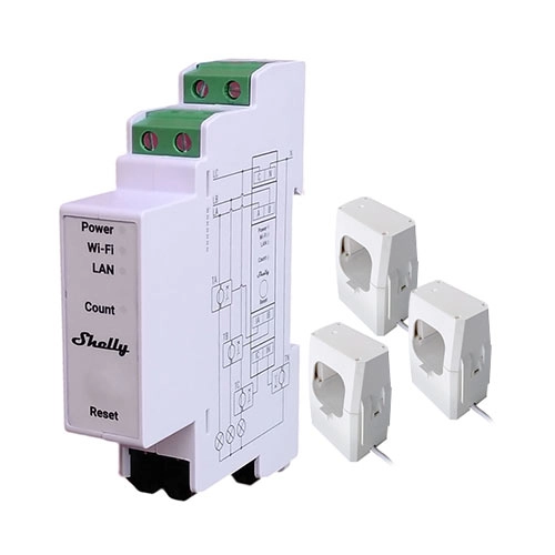 Shelly Pro 3EM-400A DIN-Rail Mountable Single Or Three-Phase Energy Meter With 3-Phase Current Transformers