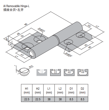 Removable Hinge PG45/45 Left