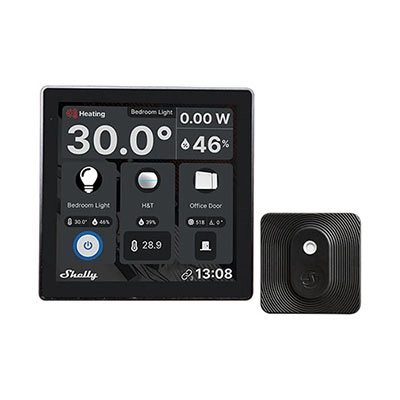 Shelly Wall Display + Blu H&T (Black) Smart Control Panel With Temperature, Humidity & LUX Sensors