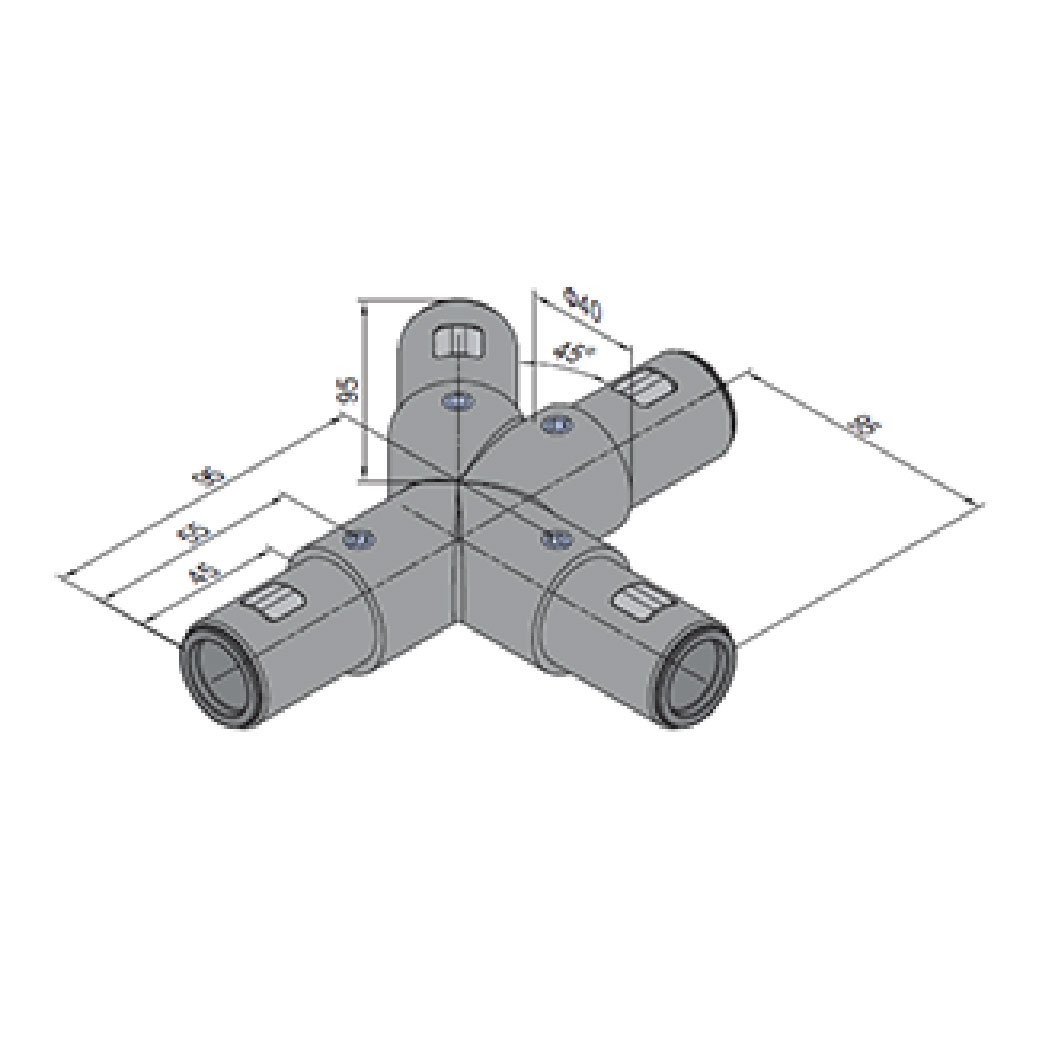 45 Degree T Tube Connector Right
