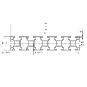 Aluminium Profile PG30 30x150 - 12 Slots