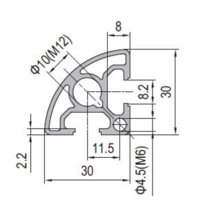 Aluminium Profile PG30 30x30 - R90 2 Slots