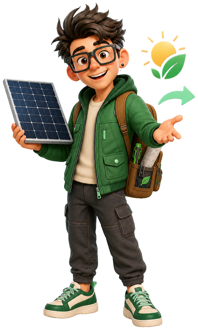 Dexter holding a solar panel